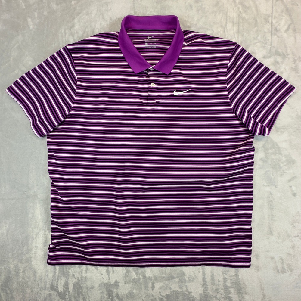 Nike Golf Dri-FIT Polo Shirt 2XL Purple Striped Polyester BV0363-551 Excellent